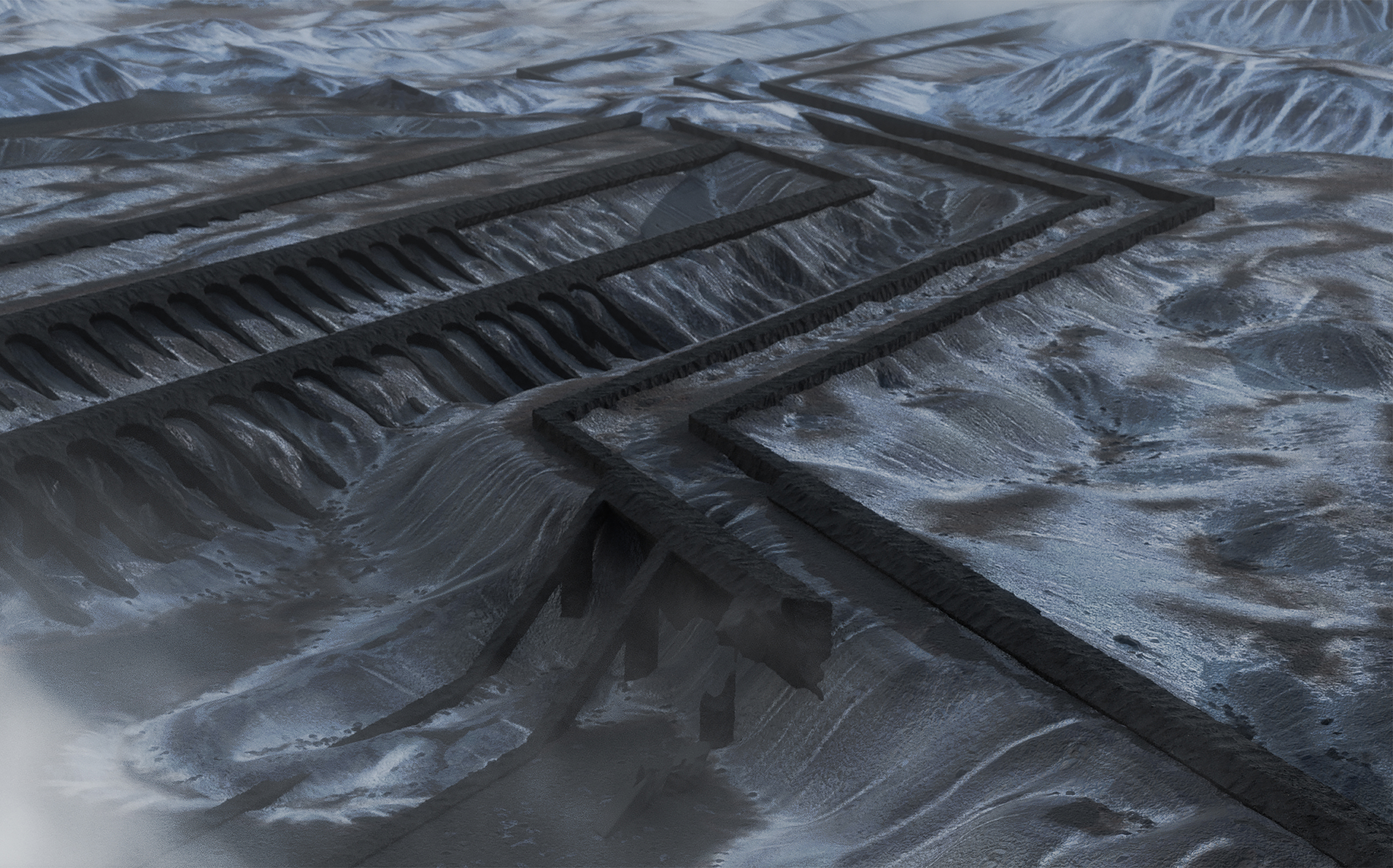 A rendering of the artificial channels that could potentially be used to channel lava.