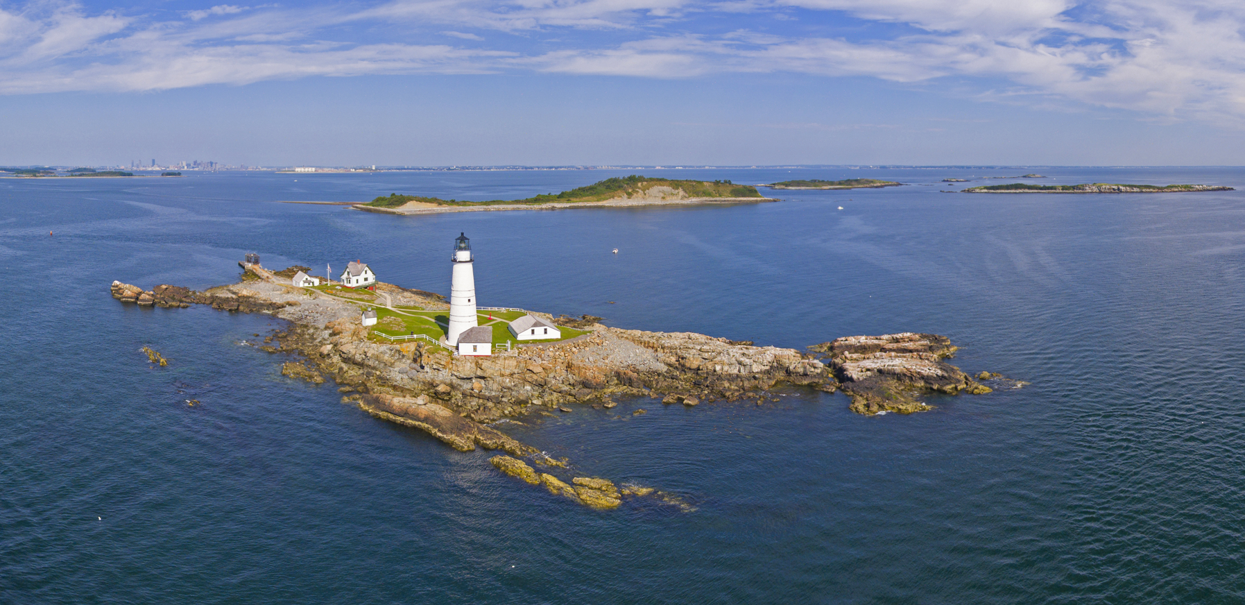 Boston Lighthouse on Little Brewster Island in Boston Harbor, Massachusetts. 